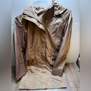 Cole Haan Women's Designer Size Medium Beige Full-Zip Hooded Rain Coat Jacket